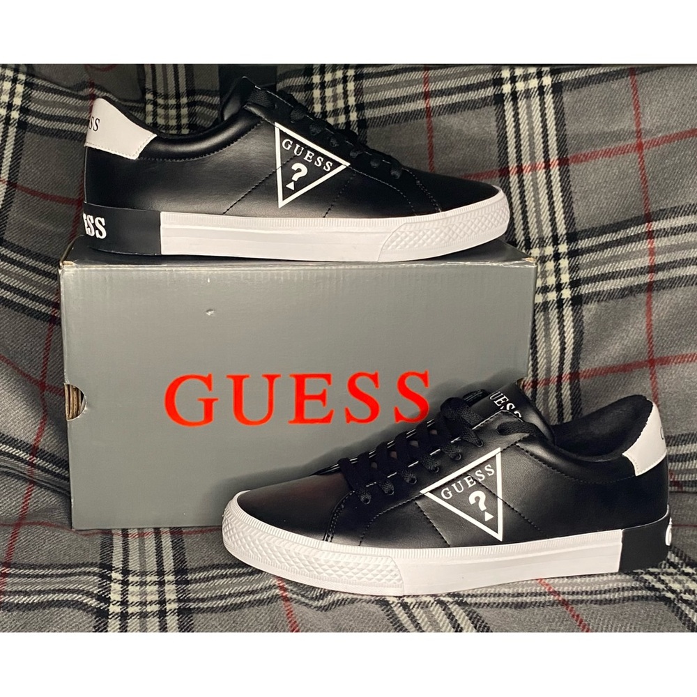 Guess Black and White Sneakers with Triangular Logo